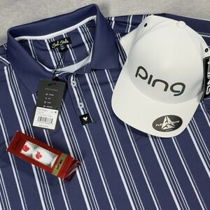 Bad Birdie Golf Polo Shirt Men 2XL Blue + Ping Hat + Titleist Ball Sleeve NEW